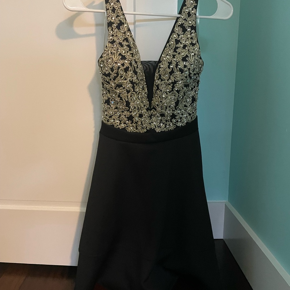 Honey and Rosie Black Dress with Gold Detailing